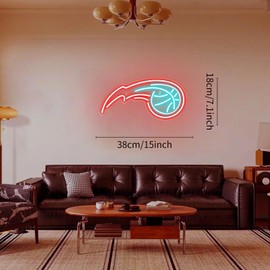 Neonawall Basketball Neon Wall Sign Decor,Basketball Light for Room Decorations,USB Night Light Bedroom Bar,Neon Sign for Home Gym Party Decor 15x7 Inch