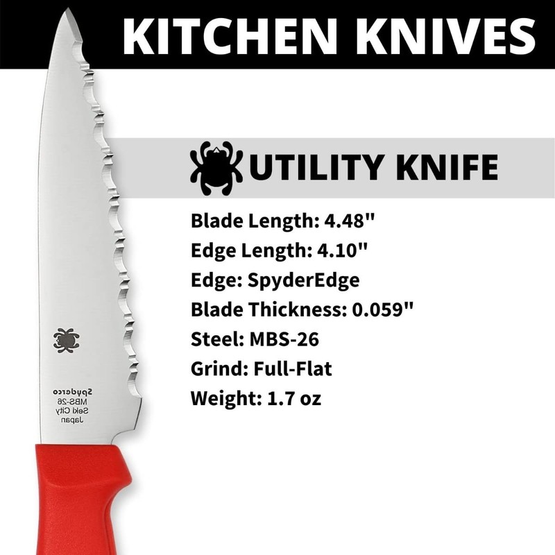 Spyderco Lightweight Kitchen Utility Knife with 4.5" MBS-26 Stainless Steel