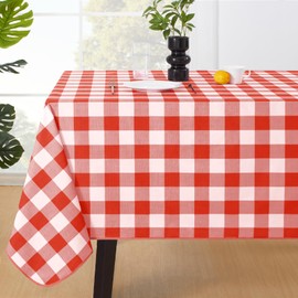 MOSAYT Rectangle Vinyl Tablecloth, 100% Waterproof Buffalo Gingham Plastic Table Cloth, Heavy Duty Wipeable Table Covers for Picnic, Outdoor, Camping - 54 x 108, Red