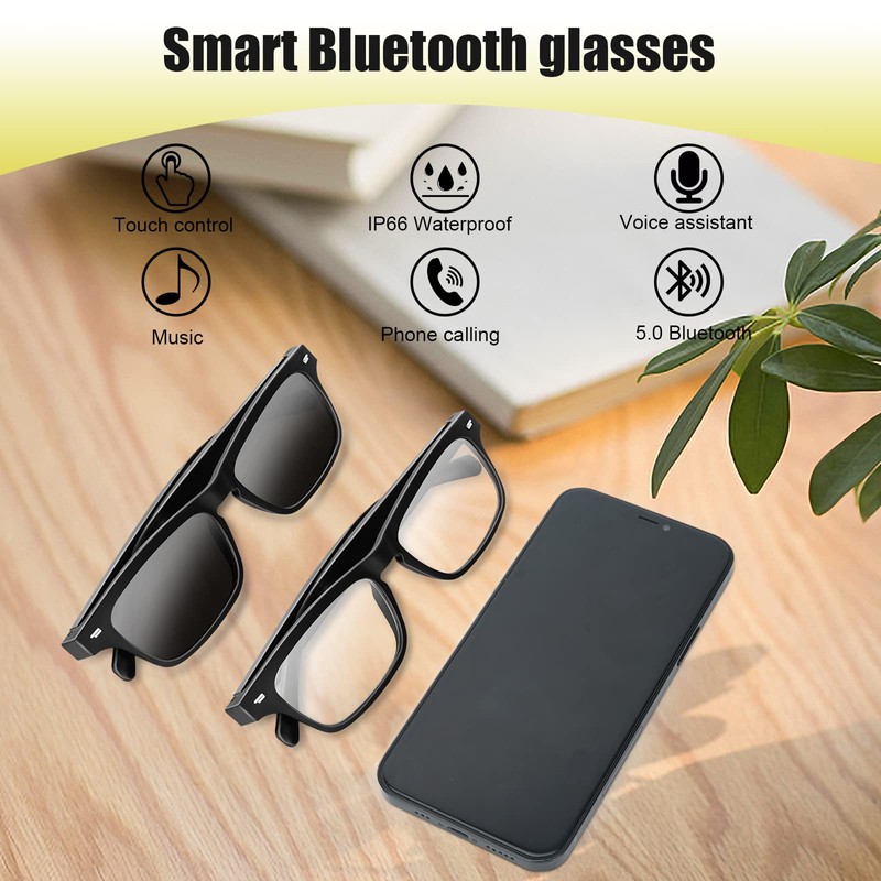 CatXQ Smart Glasses,Wireless Bluetooth,IP5 Waterproof,Bone Conduction Sound (Music&Call) for All