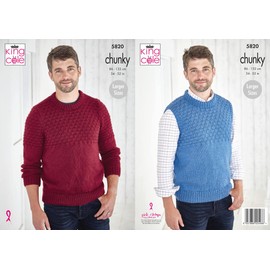 King Cole 5820 Knitting Pattern Mens Round Neck Sweater and Slipover in Big Value Chunky