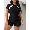 MakeMeChic Women's Plus Size One Piece Swimsuit Short Sleeve Zipper