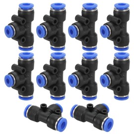 PATIKIL 1/2"x3/8"x1/2" OD T-Piece Plastic Push To Connect Fittings, Pack of 10 T-shaped 3-Way Pipe Joint Push Fit Push Lock PE-1/2"x3/8"x1/2" for Air Water RO System, Blue