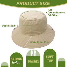 ehsbuy Sun Hat Men Women Safari Fishing Hat Waterproof Cowboy Style Boonie Bucket Hat Foldable Summer Hat with Adjustable Chin Strap for Hiking Outdoor, khaki, 55-60