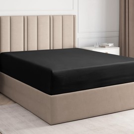 Small Double Fitted Bed Sheet - Hotel Luxury Single Fitted Sheet - Fits Mattress Up to 30cm 12" - 120cm x 190cm x 30cm 12" - Soft & Comfy - Wrinkle Free & Breathable - Fitted Bottom Sheet Only (Black)