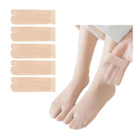 Weuiean SSEW-94 Women's Two-Toe Socks, 5 Pairs Stockings, Ankle-Length Socks, Short, Sheer, Short, One Size Fits Most, Washed, nude