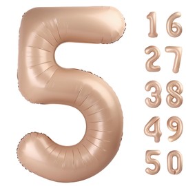 40 Inch Caramel Balloon Number 5 Balloon Jumbo Mylar Foil Helium Balloon for 15 25 35 50 Big Giant Jumbo Huge Foil Mylar Balloons 55th 65th Birthday Balloons Men Women Party Decorations