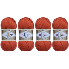 100% Microfiber Acrylic Alize Diva Silk Effect Knitting Sport Crochet Yarn Lot of 4 Ball skeins 400gr 1532yds Color (36 Terra)