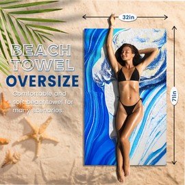 2 Pack Microfiber Beach Towel Oversized 71"x32" Sand Free Quick Dry Absorbent Lightweight Thin , Compact Towels for Travel Swimming Pool Yoga Gym Camping Beach Accessories Vacation Essentials Gift