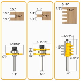 MEANLIN 3PCS Reversible Finger Joint Router Bit & Tongue and Groove Router Bit 1/4 Inch Shank Woodworking Carbide Joinery Wood Milling Cutter for Cabinet Door, Frames and More