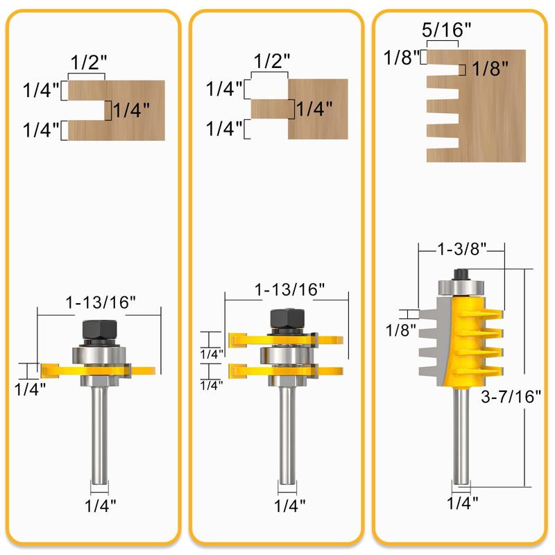 MEANLIN 3PCS Reversible Finger Joint Router Bit & Tongue and
