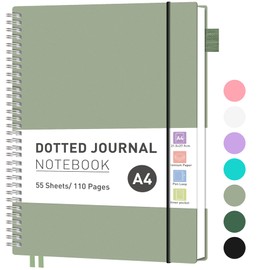 RETTACY A4 Notebook Bullet Dot Journal, Grid Dotted Notebook 110Pages /55 Sheets for Writing,Notepad with PVC Pocket, Pen Loop, Ruler, Bookmark for Women Work Office School, 21.5 x 27.9cm- Light Green