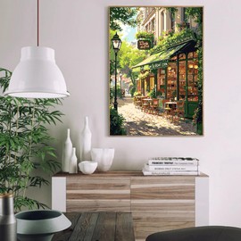 Mrnsiet Paint by Numbers Kit for Adults, Easy Street Cafe Adult Paint by Number Kits on Canvas, Spring Scene DIY Acrylic Oil Number Painting Kits for Home Wall Decor Gift 16x20 Inch