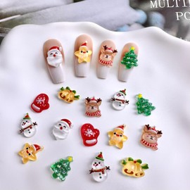 WOKOTO 100pcs Christmas Nail Charms for Nail Art 3D Christmas Chrams for Women Girls Nails Christmas Tree Reindeer Santa Claus Resin Nail 3D Charms Jewels Jewelry for Nail Art Rhinestones Nails