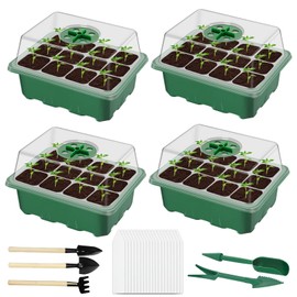 TaimeiMao Indoor Greenhouse Propagator Box, Pack of 4, 12 Cell Mini Greenhouse, Indoor Greenhouse, Propagation Pots, Greenhouse Propagation Tray with Adjustable Lid and Ventilation, Green