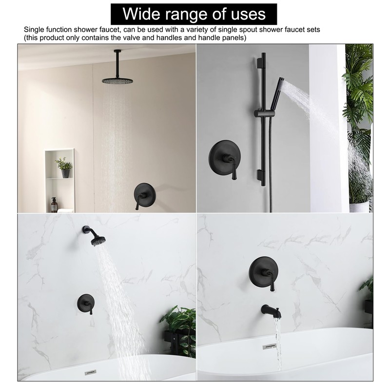 BEIYI Matte Black Shower Handle Valve, Single-Handle Bathroom Control Valve
