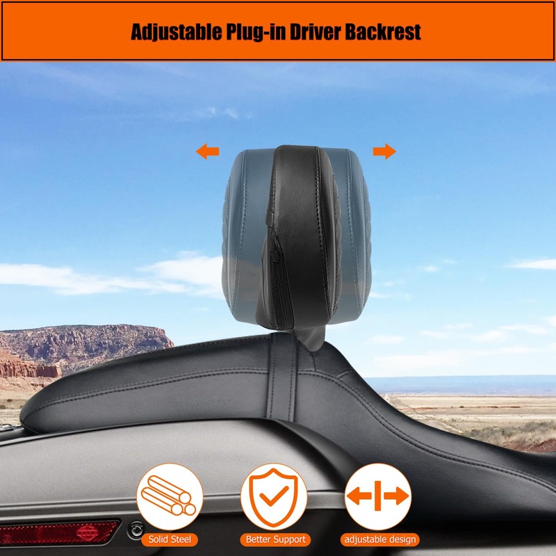 Motorcycle Rider Backrest with Detachable Plug In Backrest Mounting Kit