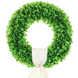 Petalyn 19 inch Artificial Boxwood Wreath for Front Door, Greenery Spring Summer Wreath for All Seasons with Sash，St Patrick's Day Decoration, Farmhouse, Garden, Wedding, Indoor & Outdoor