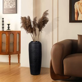 Large Rustic Ceramic Farmhouse Vase,19.7 Inch Tall Pottery Decor Floor Vase Vintage Flower Vase for Home Living Room Entryway Table Centerpiece Decor,Terracotta Vase,Wedding Gift,Black