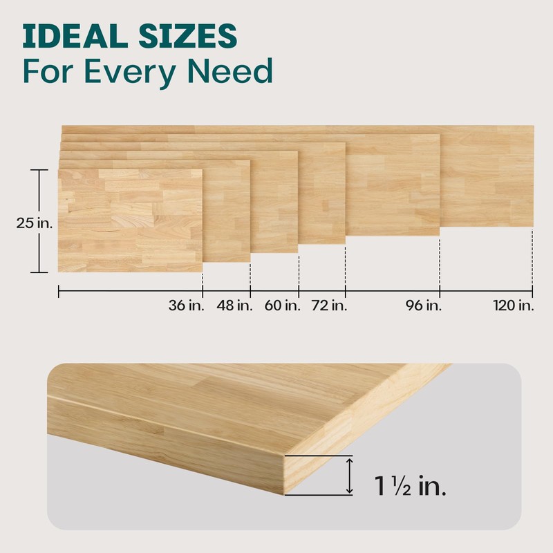 Bme Hevea Solid Wood Butcher Block Backsplash Countertop, 8ft L