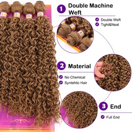 ZHENLISI Highlight Honey Blonde Afro Kinky Curly Synthetic Hair Weave 4 Bundles 16 18 18 20 Inches Jerry Curl Synthetic Hair Weft Extensions(Color 27)
