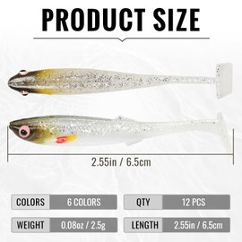 TRUSCEND Hand-Painted Soft Fishing Lures 12PCS, Paddle Tail Swimbaits, Fishing Lures for Bass Trout Crappie Walleye, Durable Plastic Bait for Bass Fishing, Shad Fishing Bait for Freshwater Saltwater