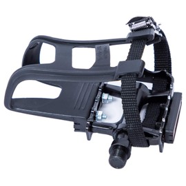 COZYROOMY Bicycle Pedals with Clips and Straps for Outdoor Cycling and Indoor Stationary Bike 9/16 Inch Spindle Resin/Aluminium Bicycle Pedals Black/Silver (Black)