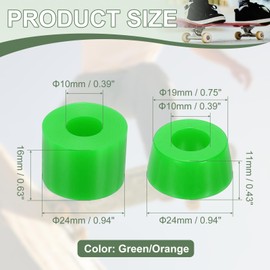 YELARXI Skateboard Bushings, Skateboard Truck Rebuild Long-Board Kit Bushings Washers Pivot Cups-Fitting for (Outdoor Skateboard Parts) 92A & 2 Pack & PU & Green/Orange