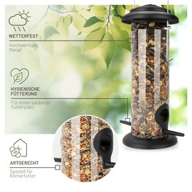 wildtier liebe Körner Feeding Column, Bird Feeder 23.5 cm, Black, Made of Rustproof Metal, Bird Feeding Station, Bird Feeder Column, Wild Birds Feeder Silo, All Year Round Bird Feeding