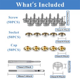 150 PCS Canvas Snap Kit, GTAAOY 3/8" Socket Stainless Steel Screws Marine Grade, Boat Canvas Snaps with 3 PCS Setting Tool, Snap Fasteners kit for Clothing Leather Fabric Canvas(Sliver-Screws 10mm)