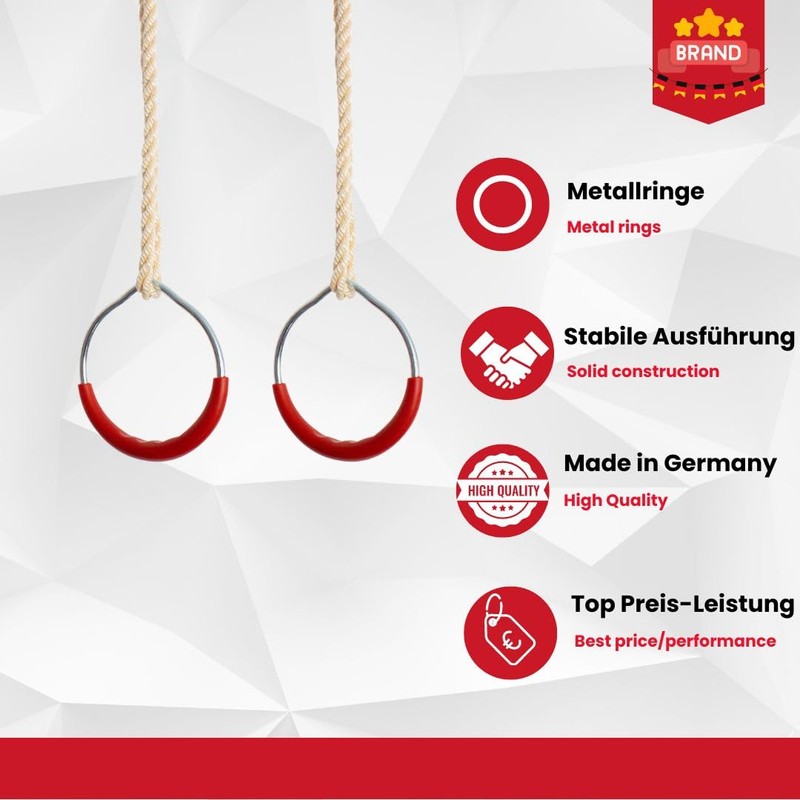emwe 2593 Gymnastics Rings Set for Children Swing Rings Rope