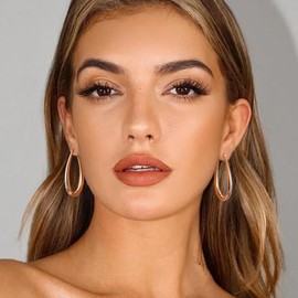 Gacimy Gold Chunky Hoop Earrings for Women, 14K Gold Plated Oval Hoop Earrings with 925 Sterling Silver Post, 40MM, Brass, No Gemstone