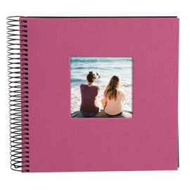 goldbuch Bella Vista Spiral Album with Picture Cut-Out, 40 Black Pages, Linen, Coffee Bronze, Fuchsia (black sides), 40 mm