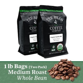 The Bean Organic Coffee Company Vanilla Nut, Medium Roast, Whole Bean Coffee 16-Ounce Bags (Pack of 2)