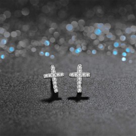 Aroncent Earrings 925 Sterling Silver Stud Earrings Crucifix Cross Earrings with Zirconia, Sterling Silver Cubic Zirconia