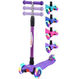 ChromeWheels Scooters for Kids, Deluxe 3 Wheels Kick Scooter 4 Adjustable Height 132lbs Weight Limit, Lean to Steer LED Light Up Wheel, Best Gifts for Girls Boys Ages 3-12 Years Old, Purple