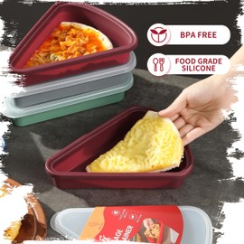 KEVJES - Paquete de 2 recipientes de almacenamiento reutilizables de silicona para rebanadas de pizza con tapas herméticas, sin BPA, se adapta a rebanadas individuales de hasta 16 pulgadas, ahorra