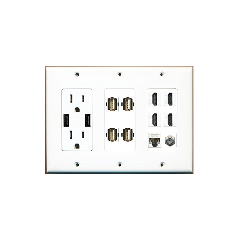 RiteAV - (3 Gang Outlet with 2X USB Charger 4