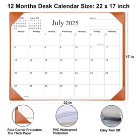 Simplified Desk Calendar 2025-2026 with Desktop Mat, 12 Month Large Desk Pad Calendar from July 2025 to June 2026, 22" x 17" Desk Pad Calendar for Home, School Office, Brown