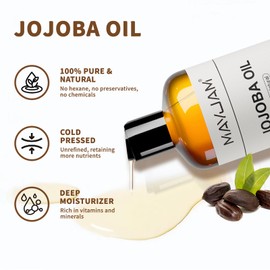 Mayjam Jojoba Oil, Cold Pressed Unrefined Natural Hair Growth Oil - 473ML, for Hair, Face Body, Ear Stretch, Nails, Deeply Moisturizing for Essential Oils Mixing