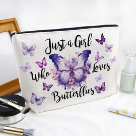 YINSSA Butterfly Gifts For Women Makeup Bag Just A Girl Who Loves Butterflies Travel Makeup Bag Butterfly Lover Gifts For Girls Women Adults Gift For Mom Daughter Sister Friend Cosmetic Bags