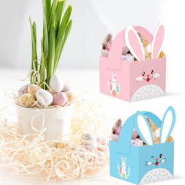 12 Pcs Easter Shaped Boxes with Handles, 4 Charming Themes, Rabbit Ear Shape, Perfect for Easter Celebrations, Spring Parties, and Holiday Gift Giving