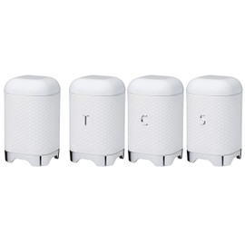 KitchenCraft Lovello Textured Food Storage Container with Geometric Hexagon Pattern, 11 x 11 x 19 cm (4.5" x 4.5" x 7.5") - Ice White