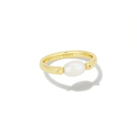 Kendra Scott Leighton 14k Gold-Plated Brass Pearl Band Ring in White Pearl, Fashion Jewelry for Women, Size 7