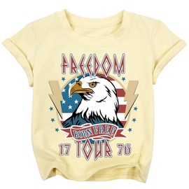 JNC 4th of July Shirts for Girls Kids American Flag T-Shirt Freedom Eagle Graphic Toddler Patriotic Tee Clothes 2025 Beige (7-8 Years)