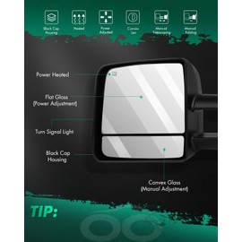 SCITOO Towing Mirror Black Truck Mirror fit for 2007-2017 For Toyota For Tundra with PC LH Power Adjusted Heated Turn Signal Light Manual Folding and Telescoping