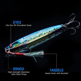 Goture Fishing Jigs, 80g Jig Fishing Lures with Assist Hook and Treble Hook, Vertical Jig Saltwater Freshwater, 5Pcs Fishing Jigging Spoon Lures, Speed Fast Fall Jig for Tuna,Salmon,Bass