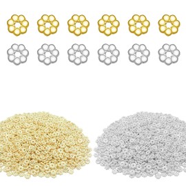 Mulutoo 1200 Pieces Flower Shape Septal Bead Tibetan Style Daisy Spacers CCB Spacer Beads Disc Spacer Loose Beads for Bracelet Necklace Earring Jewelry Making(Silver and Gold)