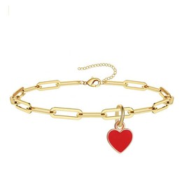 Fuqimanman2020 Sweet Enamel Forever Love Heart Shape Link Bracelet Paperclip Chain Stainless Steel Necklace for Mom Wife Lover Valentine's Day Preppy Jewelry-Red