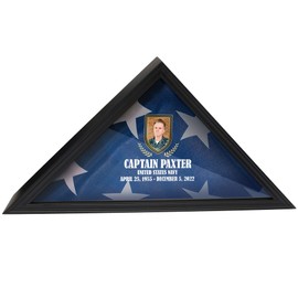 Basic Fundamentals BF Flag Shadow Box - Rectangular Wooden Flag Case - 25 x 12.75 Inches - Black (Design 4) - Veteran Flag Display Case